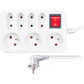 Prodlužovací kabel se 7 zásuvkami s vypínačem, 2 m, bílý