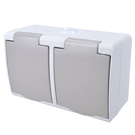 Dvojzásuvka do vlhka IP54, šedá