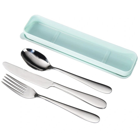 Nerezový příbor To Go, pouzdro na přenášení, pastelově modré