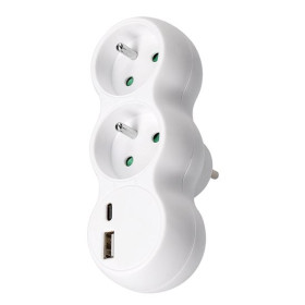 Rozbočovač 2x 10 A s USB A+C nabíječkou, bílý Rozbočovač 2x 10 A s USB A+C nabíječkou, bílý