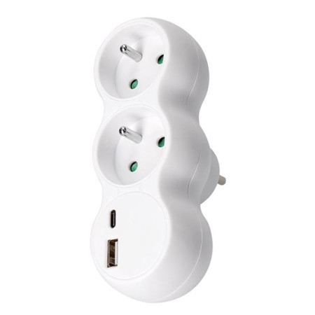 Rozbočovač 2x 10 A s USB A+C nabíječkou, bílý