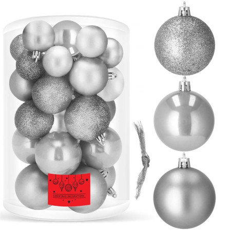 Vánoční baňky stříbrno-šedé mix - 4/5/6cm, sada 30ks