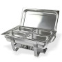 Ohřívač z nerezové oceli se čtyřmi nádobami, určený k udržování teploty jídel, vhodný pro větší oslavy, večírky, catering, veletrhy a podobně.