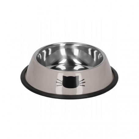 Miska pro kočku 15 cm protiskluzová, nerezová/béžová SPRINGOS