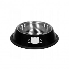 Miska pro kočku 15 cm protiskluzová, nerezová/černá SPRINGOS