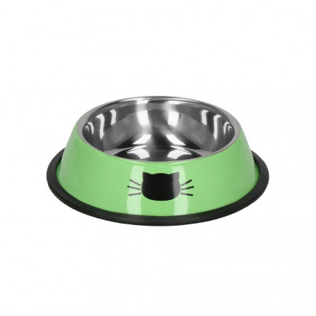 Miska pro kočku 15 cm protiskluzová, nerezová/zelená SPRINGOS
