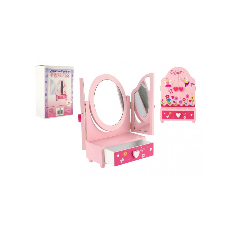 Teddies Zrcadlo šperkovnice Princess 3-dílné zásuvka dřevo 16x25x8cm v krabici 00100001-XG