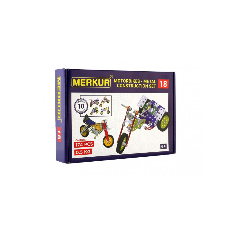 Merkur Toys Stavebnice MERKUR 018 Motocykly 10 modelů 182ks v krabici 26x18x5cm 34000018-XG