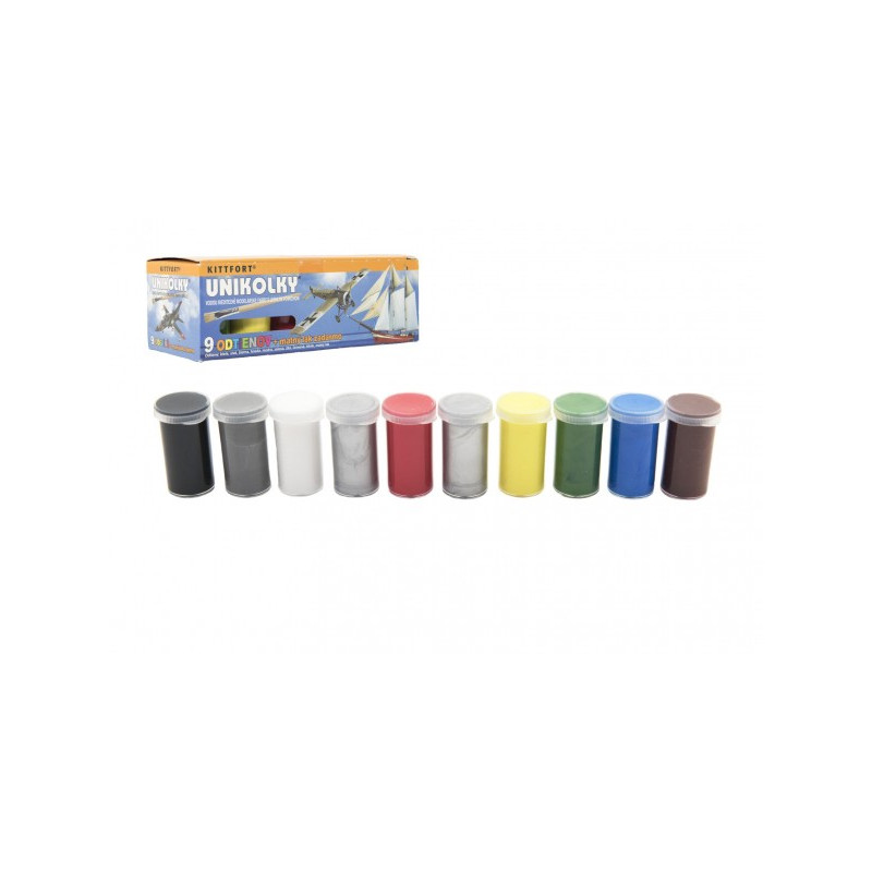 Teddies Unikolky modelářské barvy sada 9 barev + matný lak zdarma v krabičce 10523831-XG