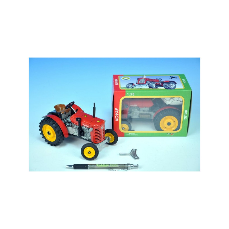 Kovap Traktor Zetor 25A červený na klíček kov 15cm 1:25 v krabičce Kovap 95000373-XG