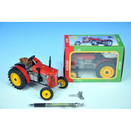 Traktor Zetor 25A červený na klíček kov 15cm 1:25 v krabičce Kovap