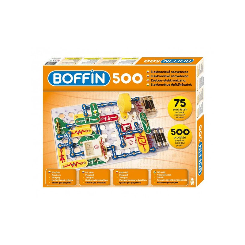 Conquest Stavebnice Boffin 500 elektronická 500 projektů na baterie 75ks v krabici 50x39x5cm 54001019-XG