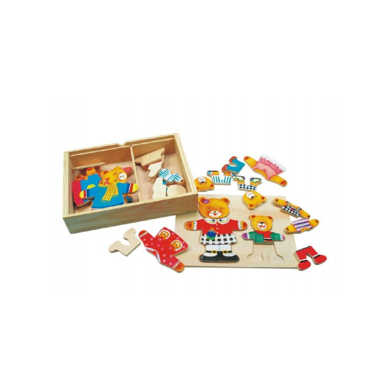 Puzzle Šatník medvědi dřevo barevný v krabici 19x14x4cm 82088023-XG