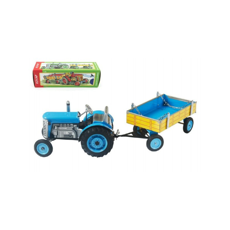 Kovap Traktor Zetor s valníkem modrý na klíček kov 28cm Kovap v krabičce 95002395-XG