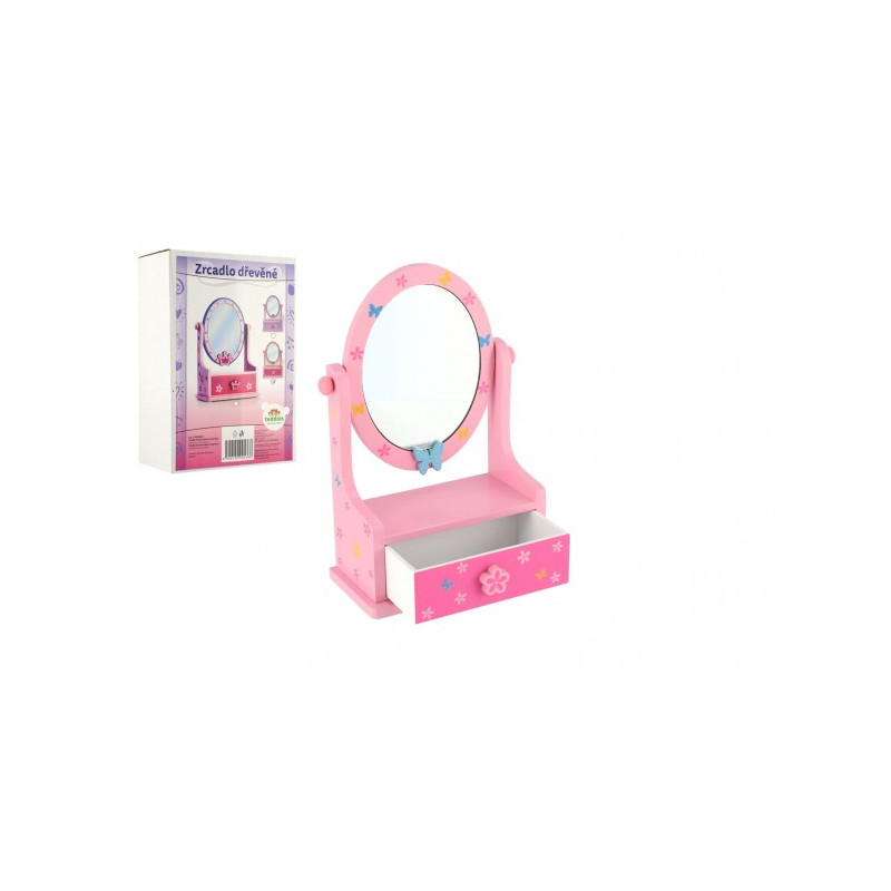 Teddies Zrcadlo šperkovnice zásuvka dřevo 16,2x24,2x8,5cm 3 barvy v krabici 00100004-XG