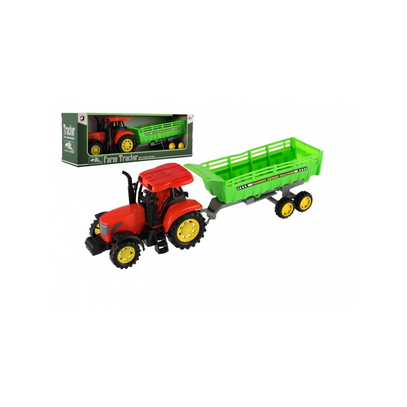 Teddies Traktor s vlekem plast 35cm na setrvačník v krabici 00312266-XG