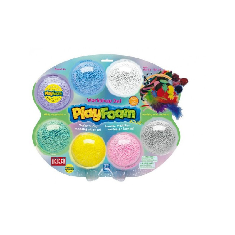 PEXI PlayFoam® Modelína/Plastelína kuličková s doplňky 7 barev na kartě 34x28x4cm 29009272-XG
