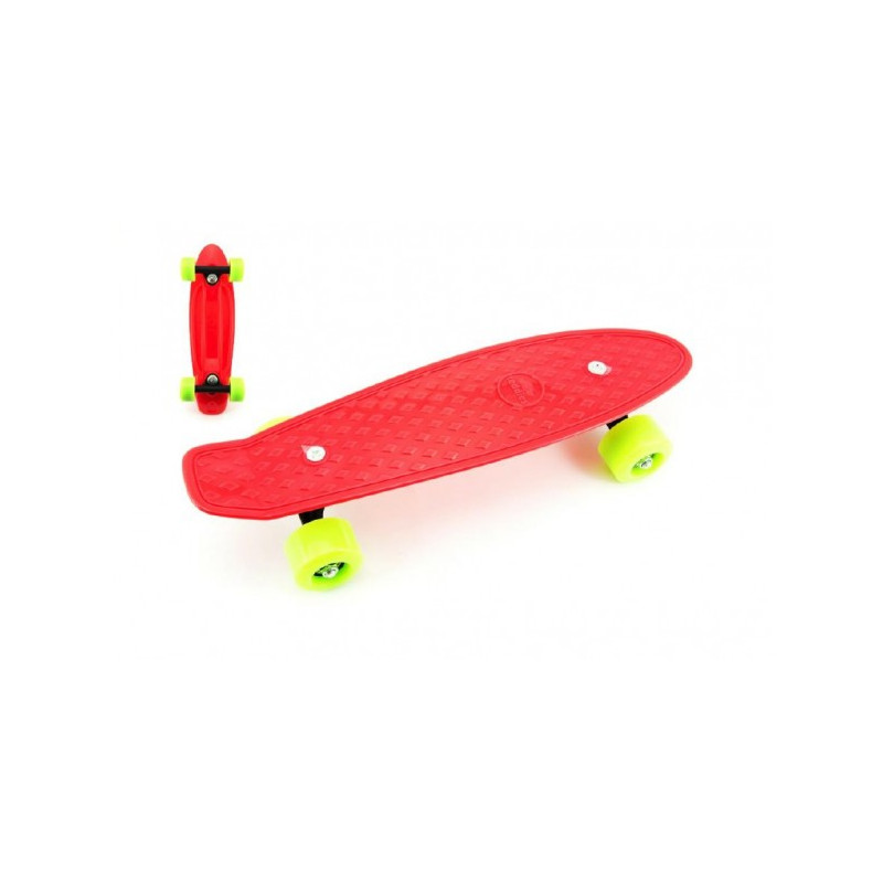 Teddies Skateboard - pennyboard 43cm, nosnost 60kg plastové osy, červený, zelená kola 00840003-XG