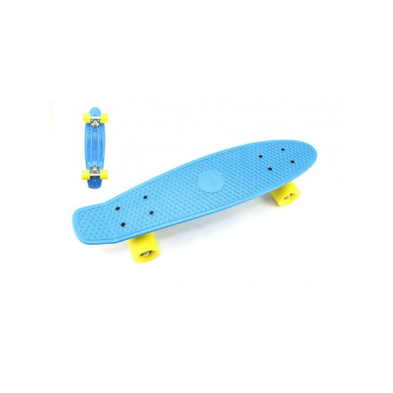 Teddies Skateboard - pennyboard 60cm nosnost 90kg, kovové osy, modrá barva, žlutá kola 00840006-XG