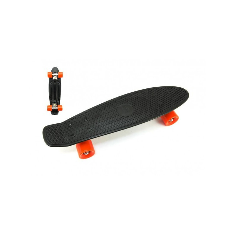 Teddies Skateboard - pennyboard 60cm nosnost 90kg, kovové osy, černá barva, oranžová kola 00840008-XG
