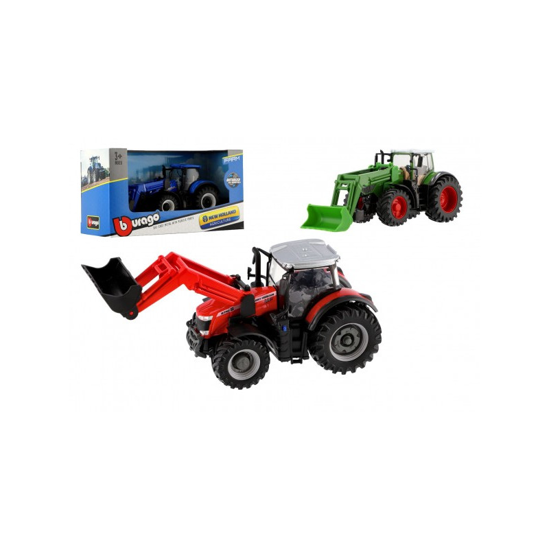 Traktor Bburago s nakladače Fendt 1050 Vario/New Holland kov/plast 16cm 2 druhy v krabičce 21x11x8cm 47031630-XG