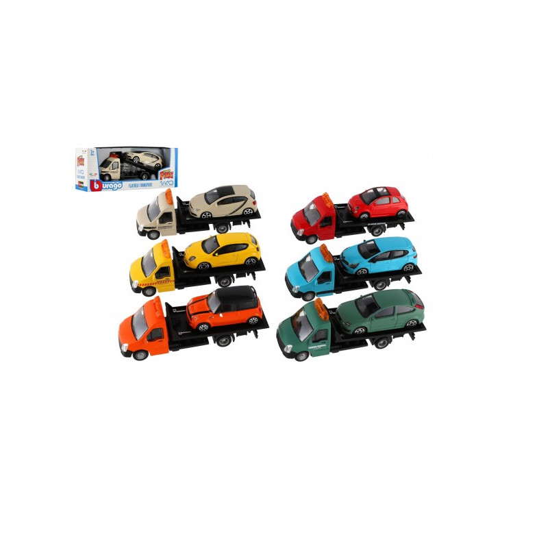 Auto/kamion Bburago odtahovka + auto 1:43 kov/plast 21cm 6 barev v krabičce 22x9x6,5cm 47031400-XG