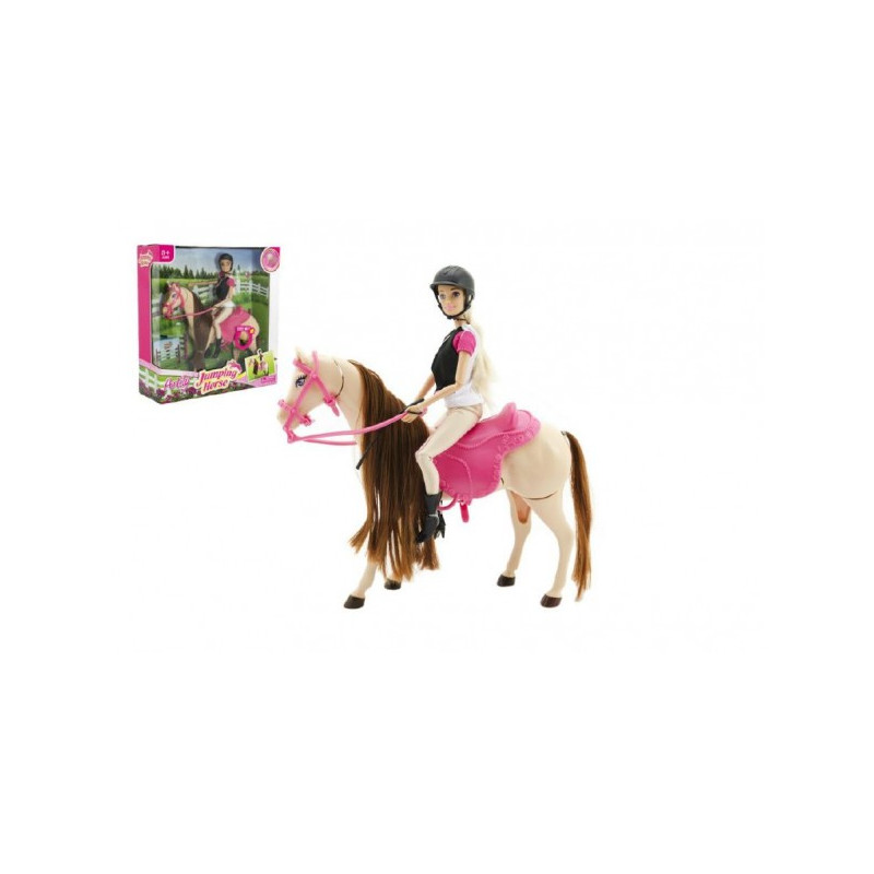 Teddies Kůň česací hýbající se + panenka žokejka Anlily plast v krabici 35x36x11cm 00311235-XG