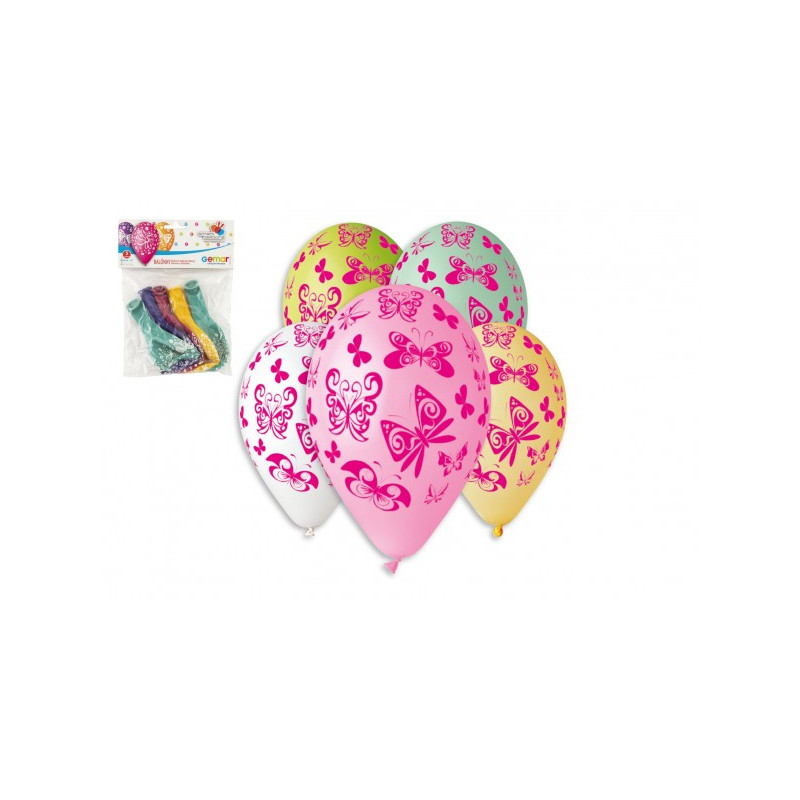 Smart Balloons Balonek/Balonky nafukovací motýl 12'' průměr 30cm 5ks v sáčku 10301793-XG