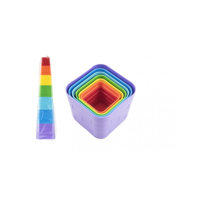 Teddies Kubus pyramida skládanka plast hranatá barevná 7ks v sáčku 12m+ 00880018-XG