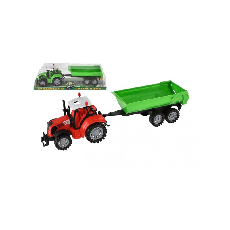 Teddies Traktor s vlekem a výklopkou plast 35cm 2 barvy na setrvačník v blistru 00312879-XG