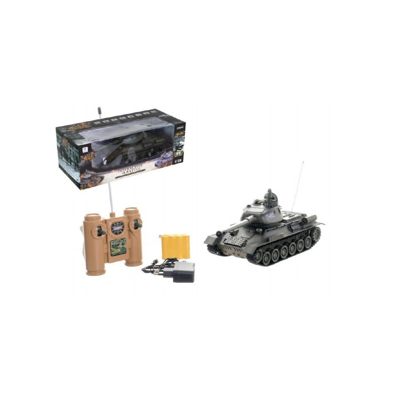 Teddies Tank RC plast 33cm T-34/85 na baterie+dobíjecí pack 27MHz se zvukem a světlem v krabici 40x15x19cm 00311021-XG