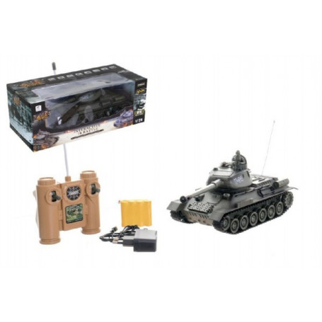 Tank RC plast 33cm T-34/85 na baterie+dobíjecí pack 27MHz se zvukem a světlem v krabici 40x15x19cm