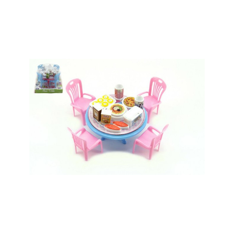 Teddies Stůl a židle s doplňky plast 12cm asst 3 barvy v blistru 00312689-XG