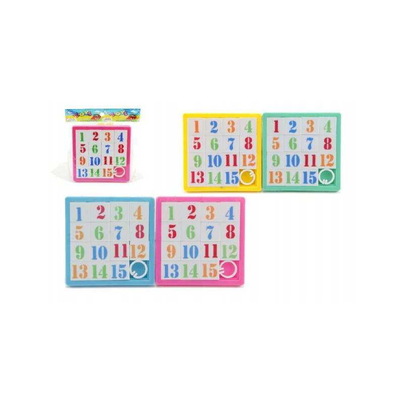Teddies Přesouvačka hlavolam čísla plast 8x8cm asst 4 barvy v sáčku 00312591-XG