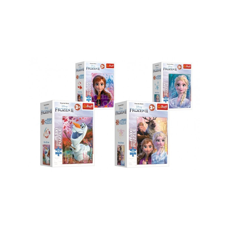 Trefl Minipuzzle miniMaxi 20 dílků Ledové království II/Frozen II 4 druhy v krabičce 11x8x4cm 24ks v boxu 89156022-XG
