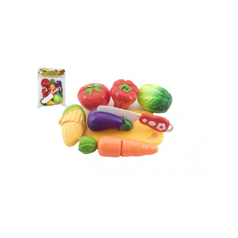 Teddies Zelenina krájecí plast s prkénkem 13,5x8cm s nožem v sáčku 18x26x5cm 00850007-XG