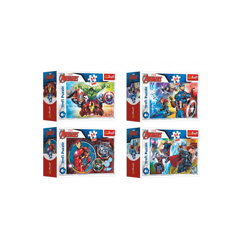 Trefl Minipuzzle 54 dílků Avengers/Hrdinové 4 druhy v krabičce 9x6,5x4cm 40ks v boxu 89154166-XG