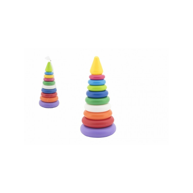 Teddies Skládanka pyramida s kroužky plast 2 barvy v síťce 15x31cm 12m+ 00880052-XG