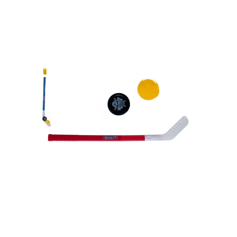 Teddies Hokejka plast 73cm s pukem a míčkem 2 barvy v síťce 00880046-XG