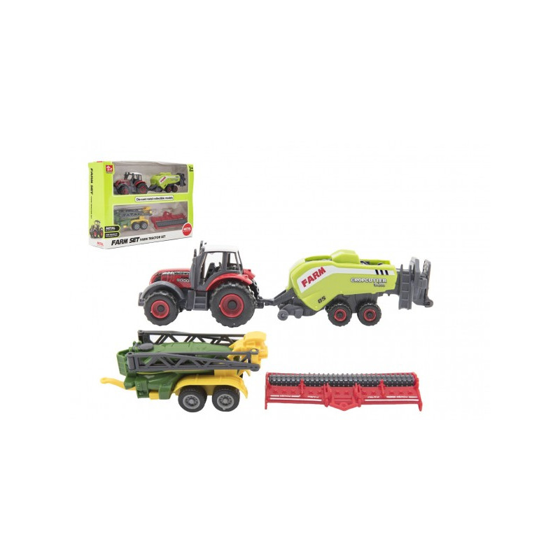 Teddies Sada farma traktor s příslušenstvím 4ks kov/plast mix druhů v krabici 21x15x6cm 00311883-XG