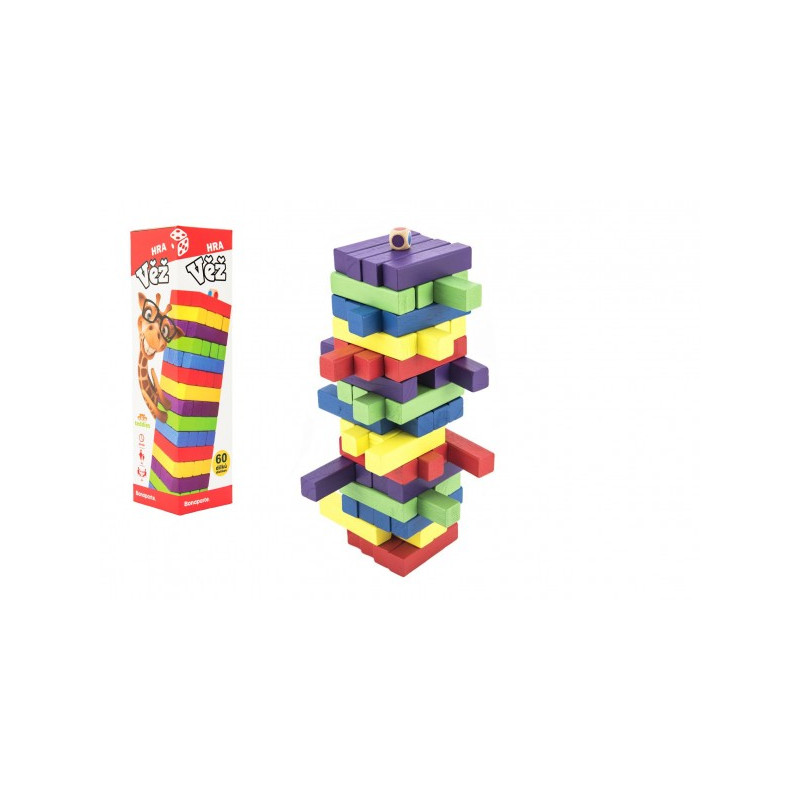 Bonaparte Hra věž dřevěná 60ks barevných dílků společenská hra hlavolam v krabičce 7,5x27,5x7,5cm 00850088-XG
