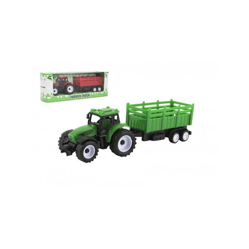 Teddies Traktor s vlekem plast 21cm na volný chod 2 barvy v krabičce 23x9x6cm 00311974-XG