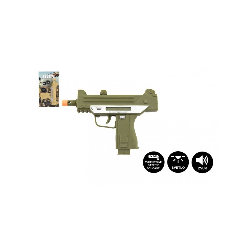 Teddies Pistole samopal plast 17,5cm na baterie se zvukem se světlem 2 barvy na kartě 00850043-XG