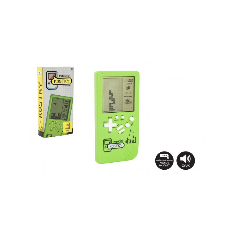 Teddies Digitální hra Padající kostky hlavolam plast 14x7cm zelená na baterie se zvukem v krabičce 7,5x14,5 00850108-XG