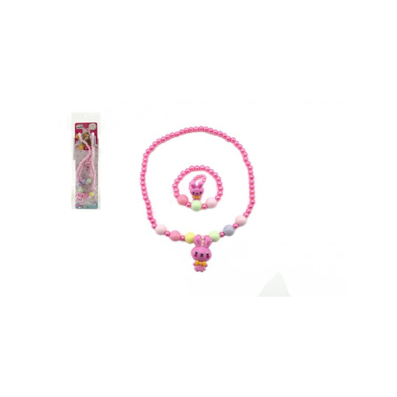 Teddies Náhrdelník, náramek a prstýnek korálky perleťové plast 20cm 2 barvy v sáčku 00850210-XG