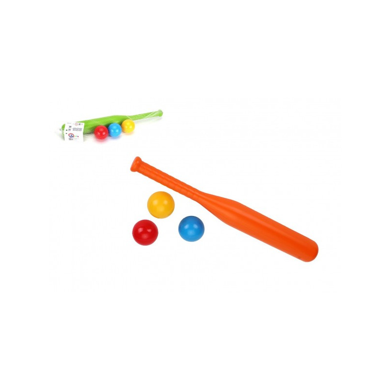 Teddies Baseballová pálka 50cm + míčky 3ks plast 2 barvy v síťce 00880100-XG