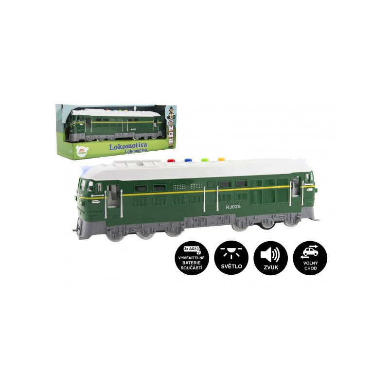 Teddies Lokomotiva/Vlak zelená plast 35cm na baterie se zvukem se světlem v krabici 41x16x12cm 00850136-XG