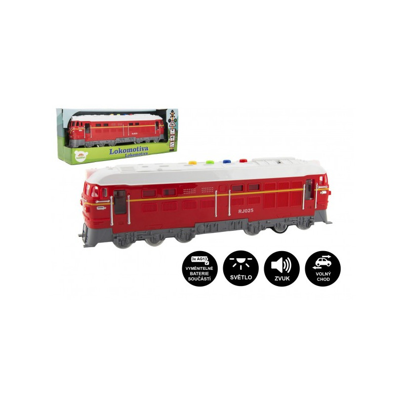 Teddies Lokomotiva/Vlak červená plast 35cm na baterie se zvukem se světlem v krabičce 41x16x12cm 00850139-XG